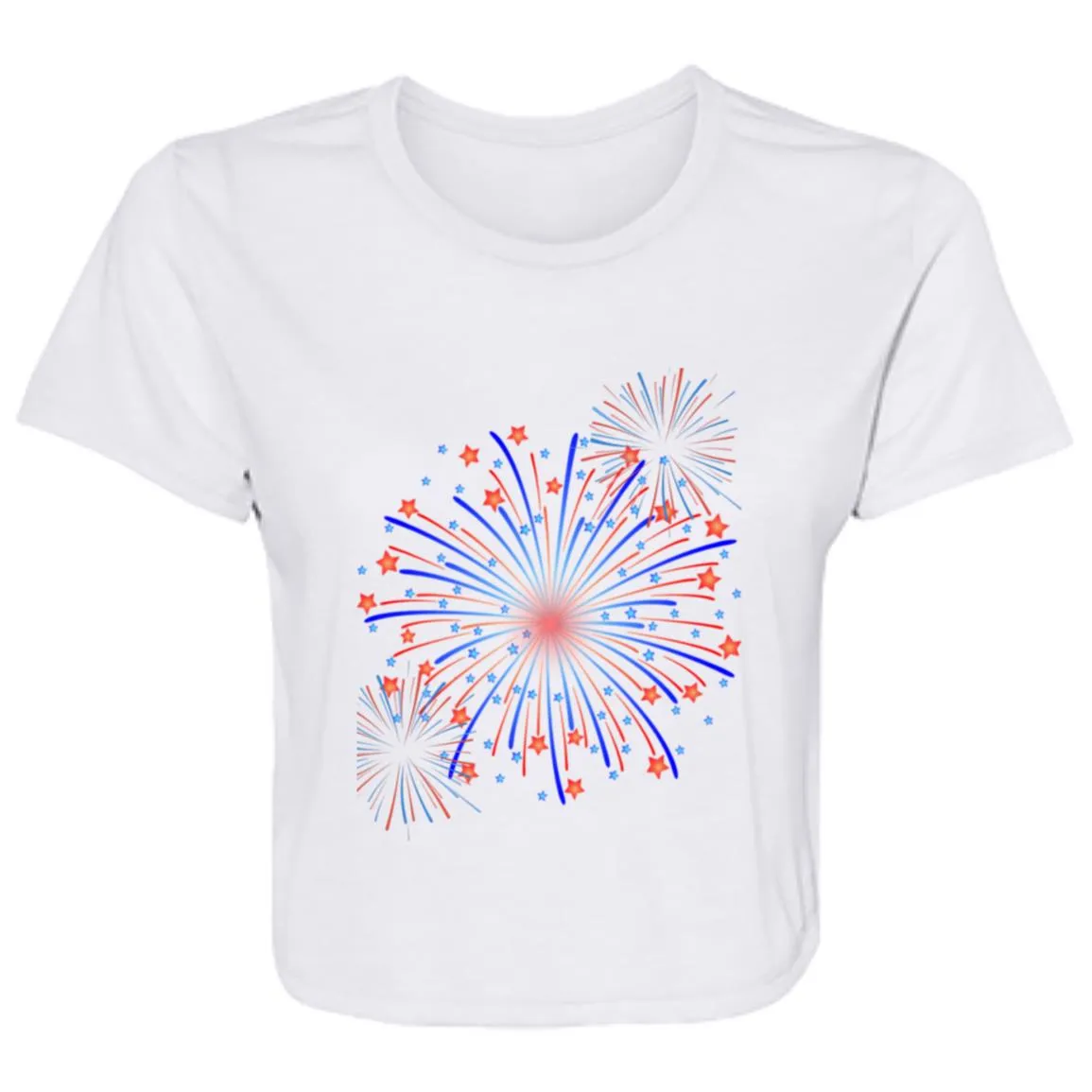 4th of July Fireworks (1) B8882 Ladies' Flowy Cropped Tee