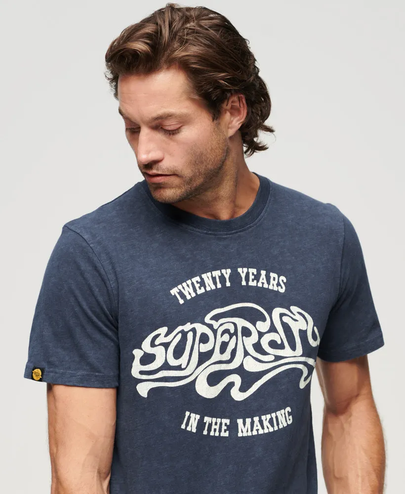 70S Lo-Fi Graphic Band T-Shirt - Lauren Navy Slub