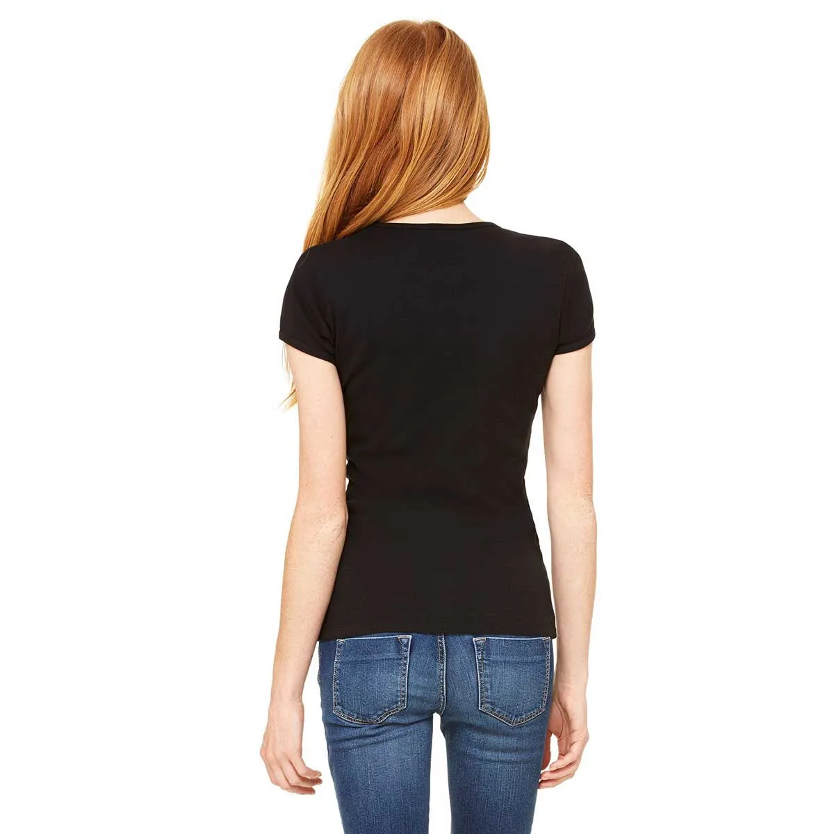 Bella   Canvas Women's Black Stretch Rib Short-Sleeve V-Neck T-Shirt