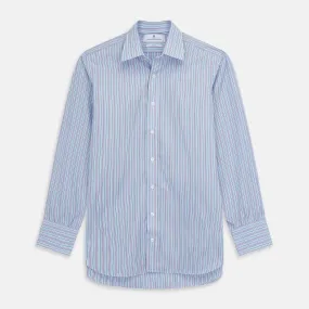 Blue, Purple & Green Stripe Regular Fit Shirt with T&A Collar and 3 Button Cuffs