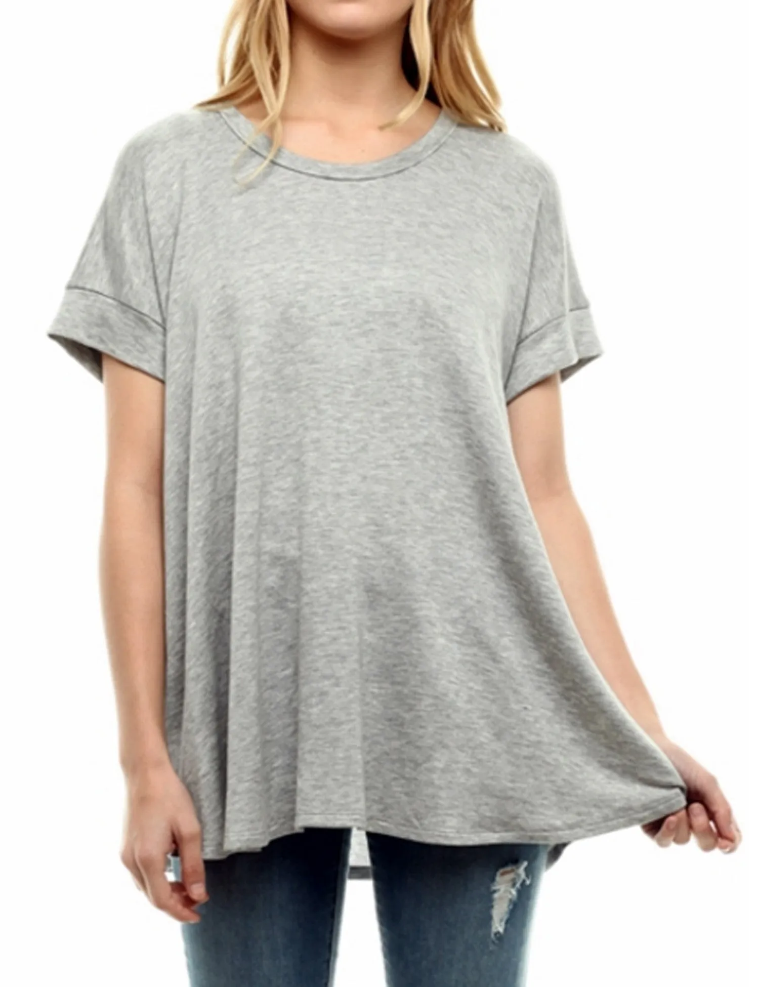 Boat Neck Short Sleeve Flowy Top T-shirts