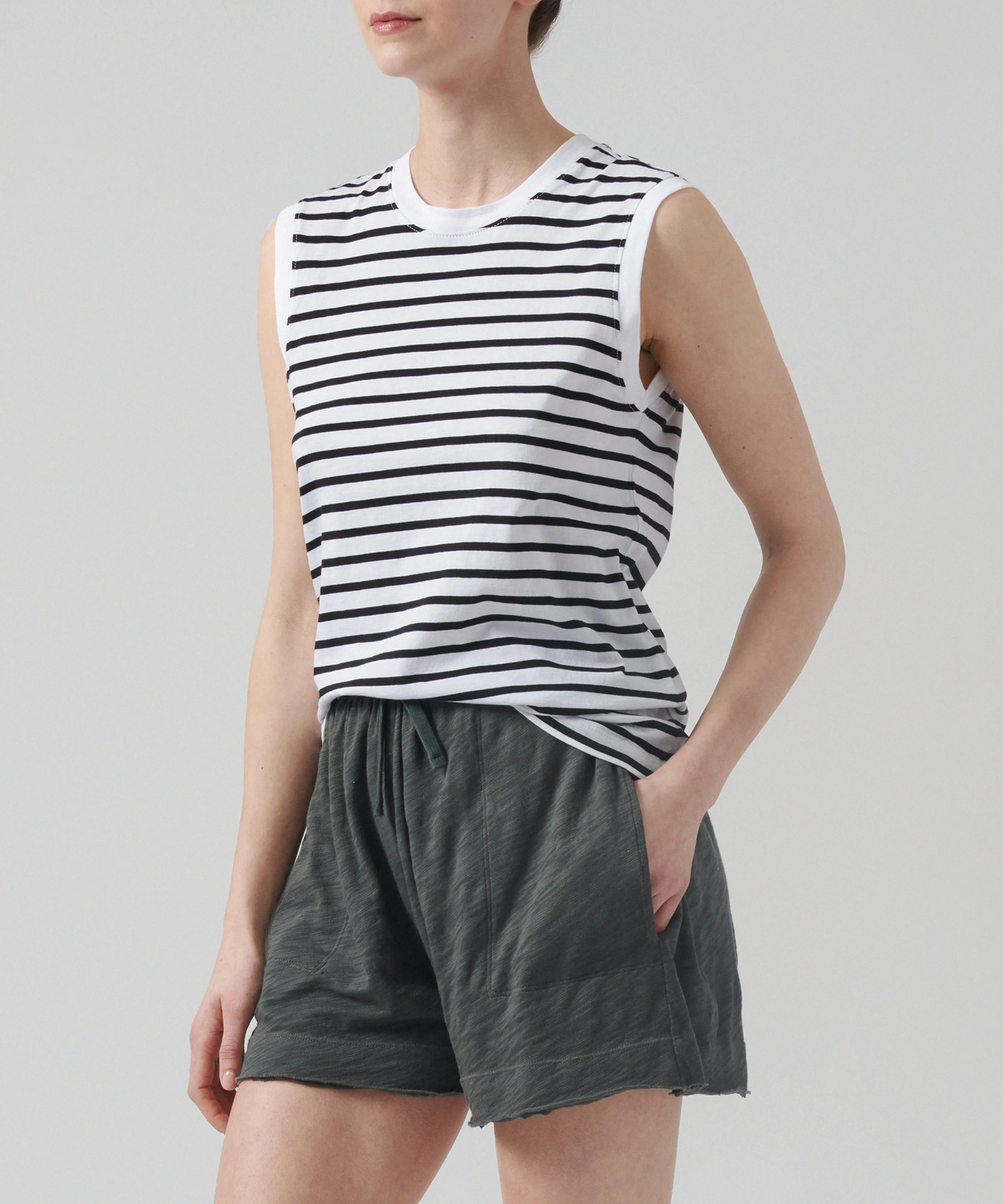Classic Jersey Sleeveless Boy Tee - Black/ White Stripe