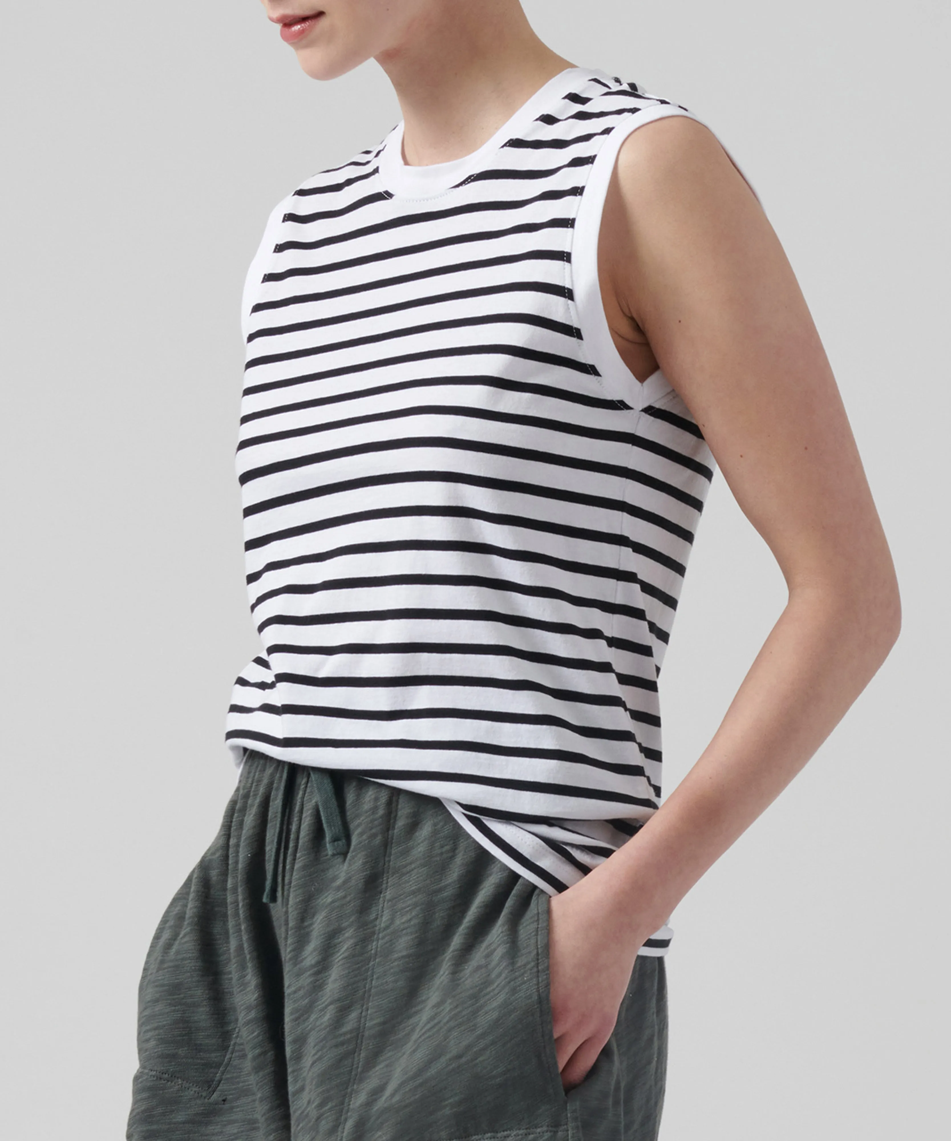 Classic Jersey Sleeveless Boy Tee - Black/ White Stripe
