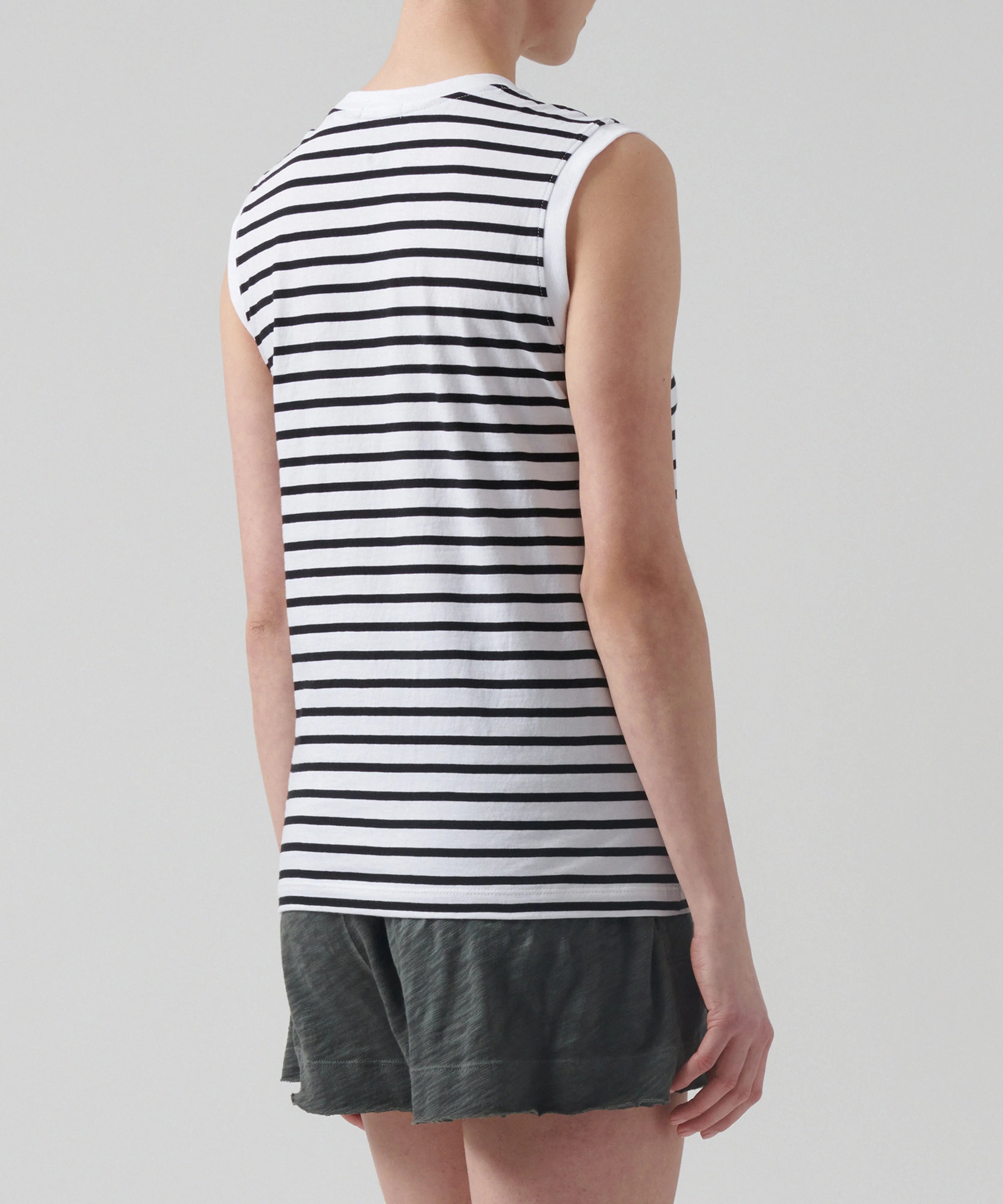 Classic Jersey Sleeveless Boy Tee - Black/ White Stripe