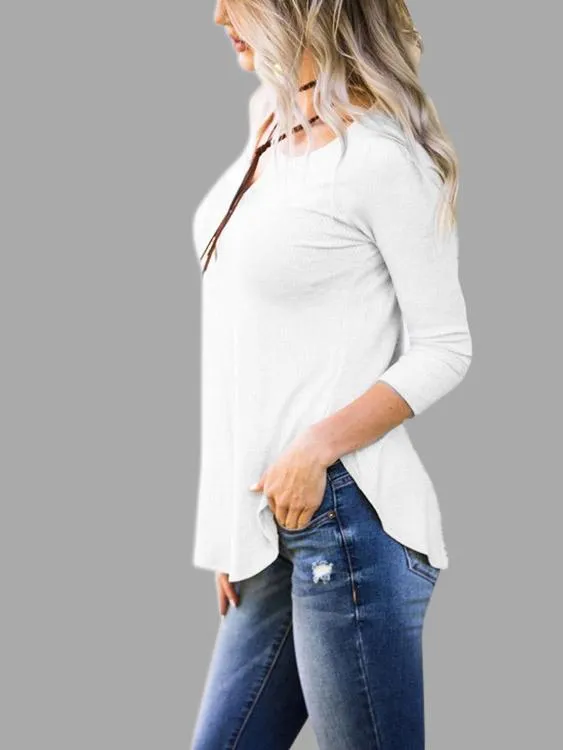Custom 3/4 Sleeve Curved Hem White T-Shirts
