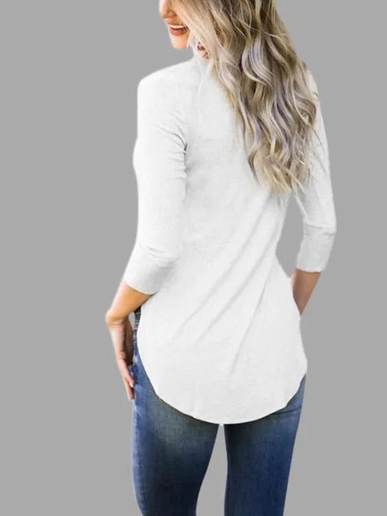 Custom 3/4 Sleeve Curved Hem White T-Shirts