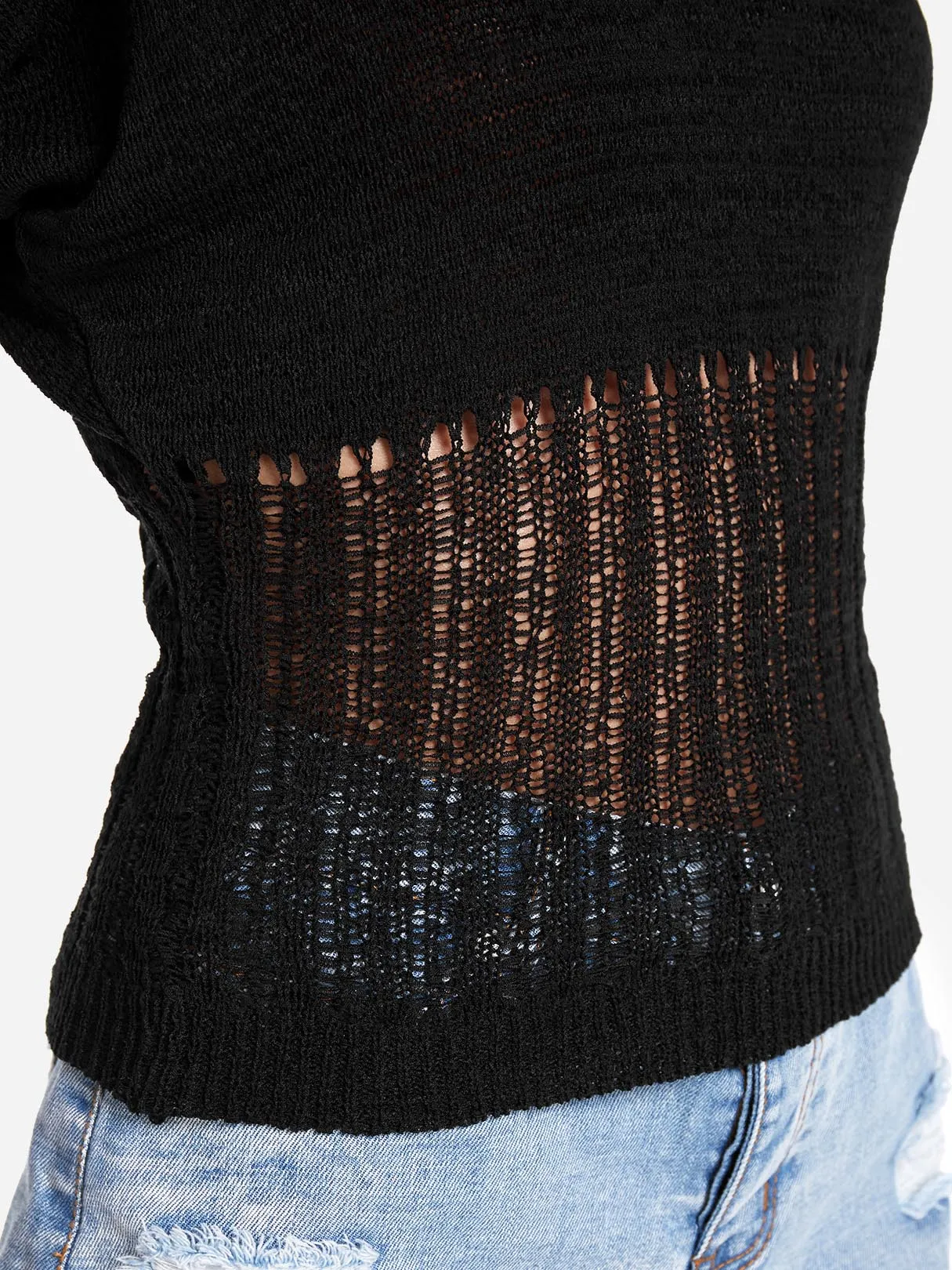 Custom Cold Shoulder Hollow Short Sleeve Black T-Shirts