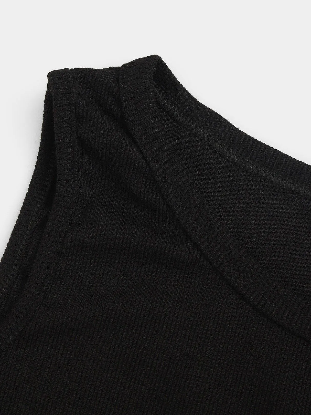 Custom Cold Shoulder Plain Long Sleeve Irregular Hem Black Top