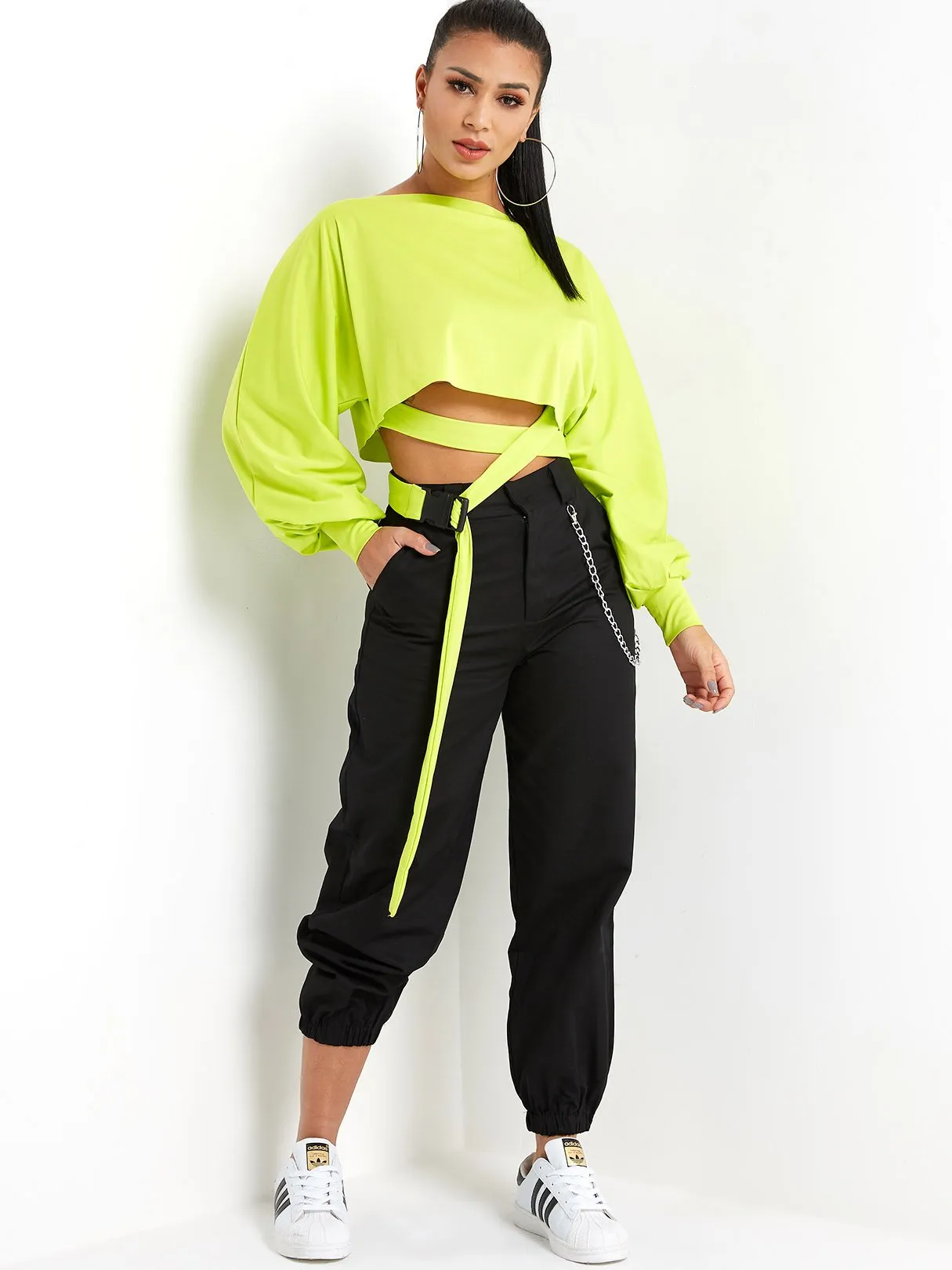 Custom Crew Neck Plain Self-Tie Long Sleeve T-Shirts