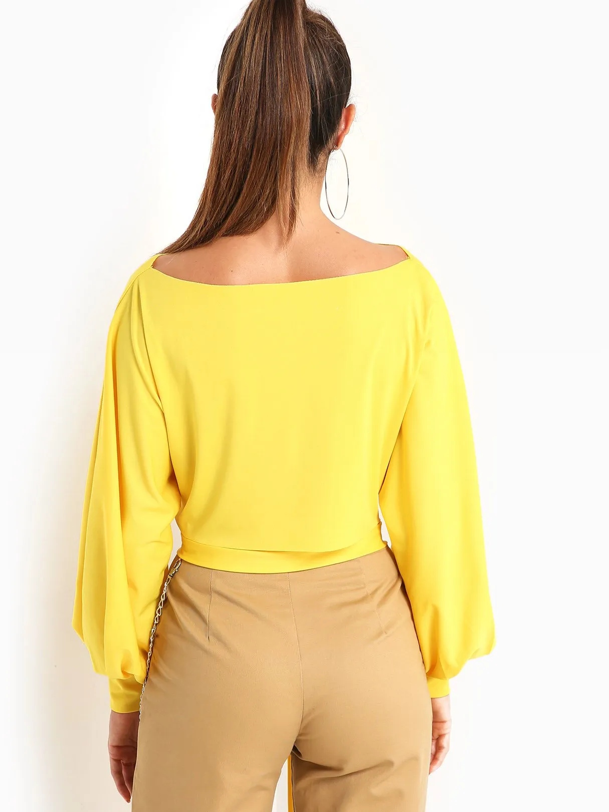 Custom Crew Neck Plain Self-Tie Long Sleeve T-Shirts