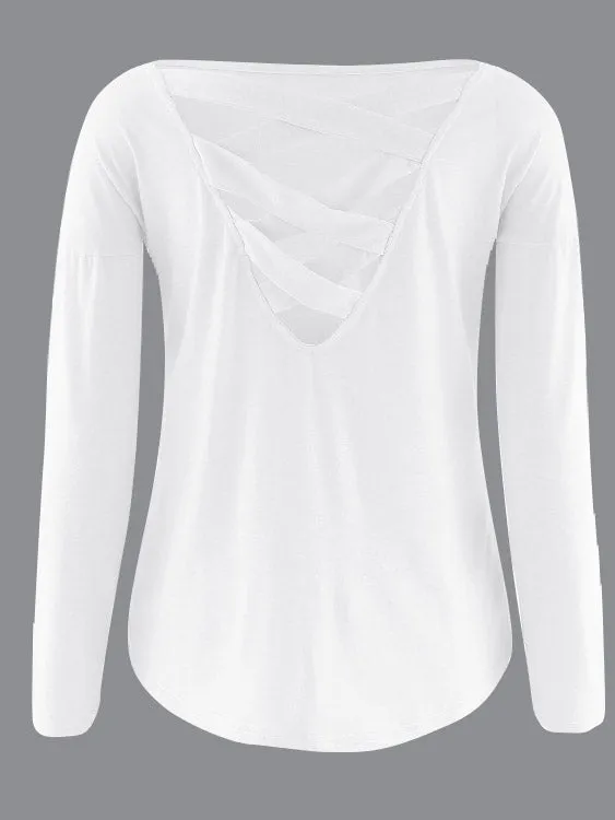 Custom Cutout Round Neck Backless Hollow Details T-shirts