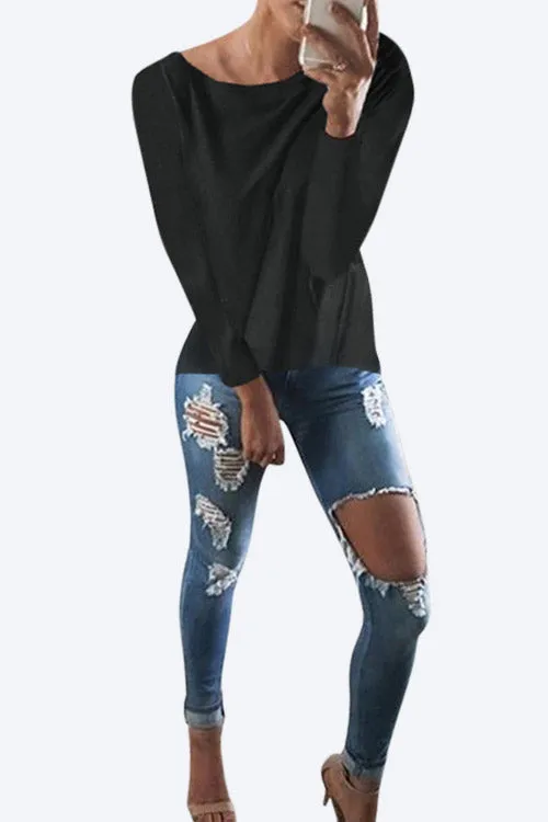 Custom Cutout Round Neck Backless Hollow Details T-shirts