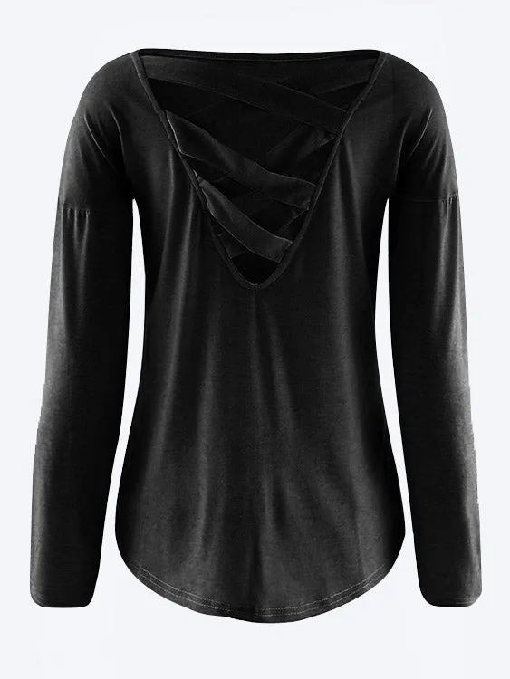 Custom Cutout Round Neck Backless Hollow Details T-shirts