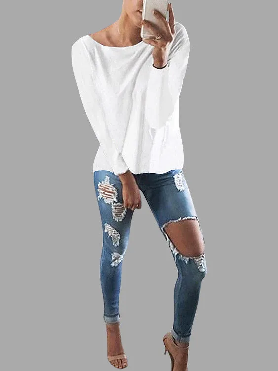 Custom Cutout Round Neck Backless Hollow Details T-shirts