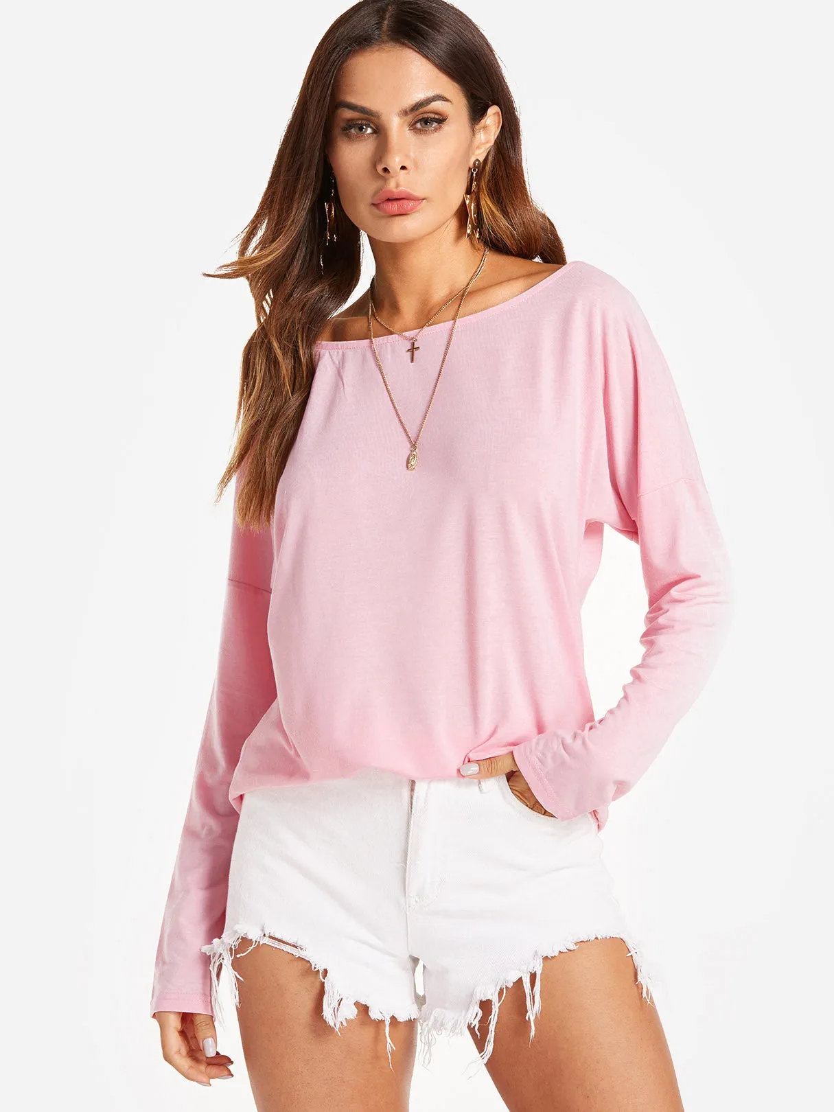 Custom Cutout Round Neck Backless Hollow Details T-shirts