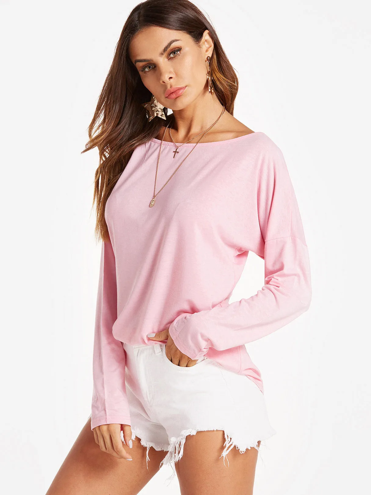 Custom Cutout Round Neck Backless Hollow Details T-shirts