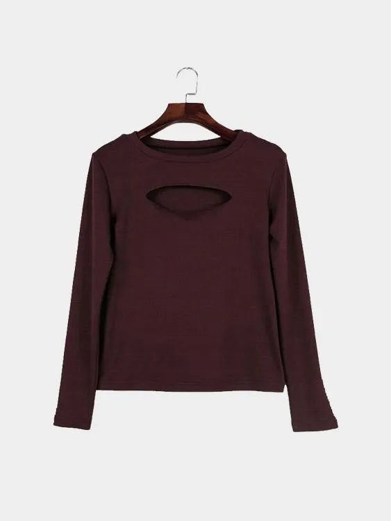 Custom Knitted Round Neck Hollow Front Design Bottoming T-shirt