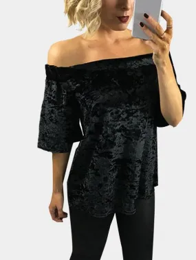 Custom Off The Shoulder Half Sleeve Black Top