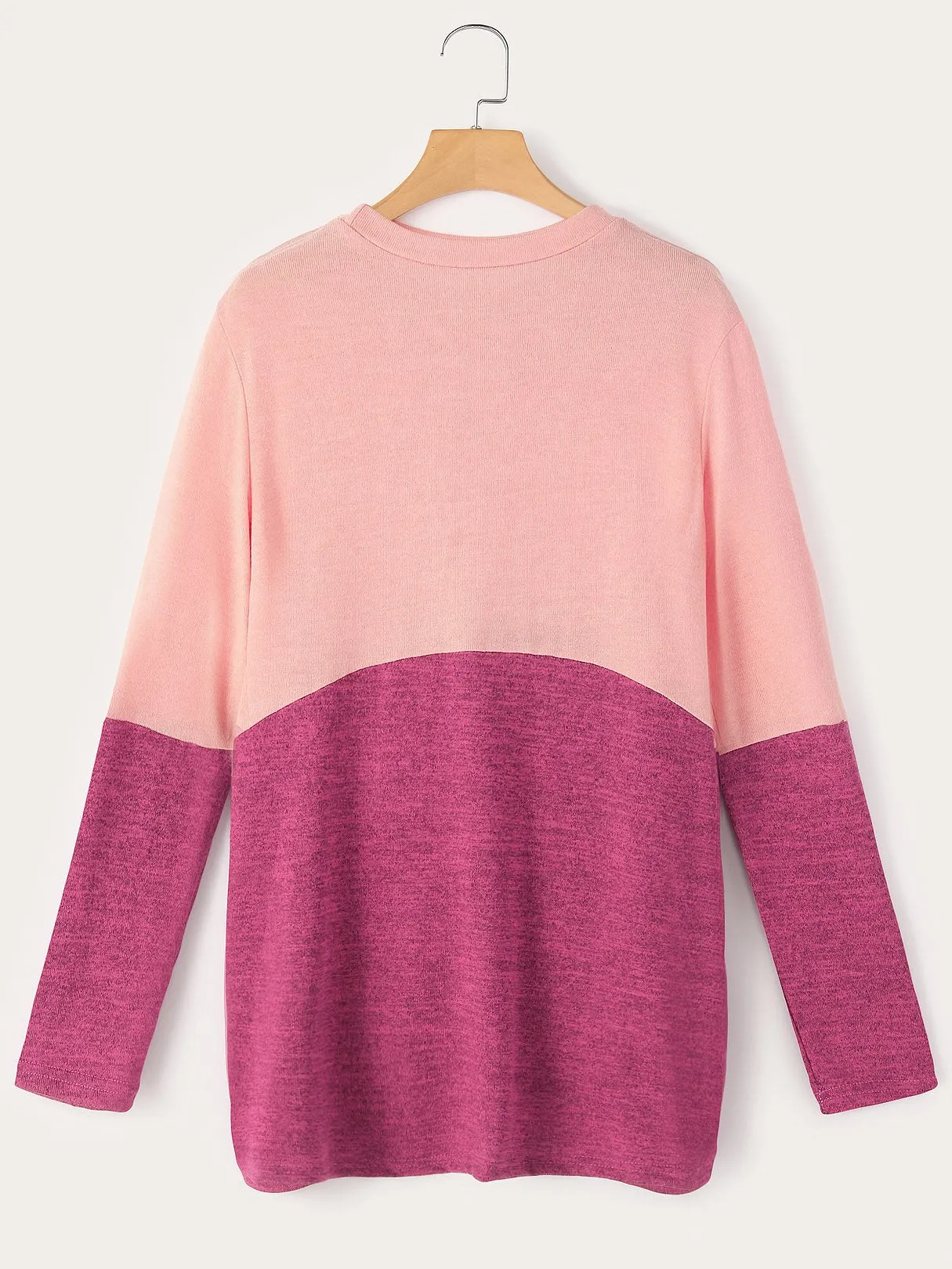 Custom Round Neck Crossed Front Long Sleeve Pink T-Shirts