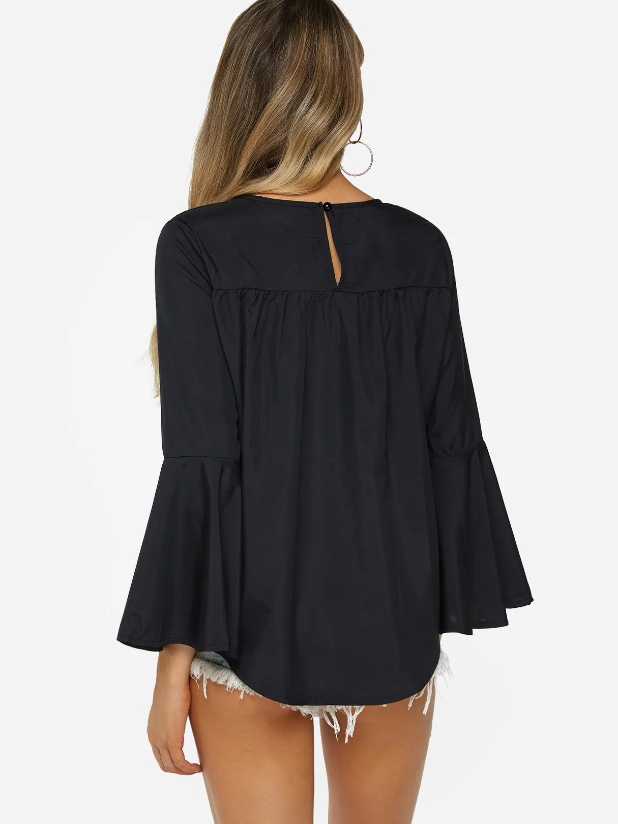 Custom Round Neck Plain Lace Long Sleeve Tee