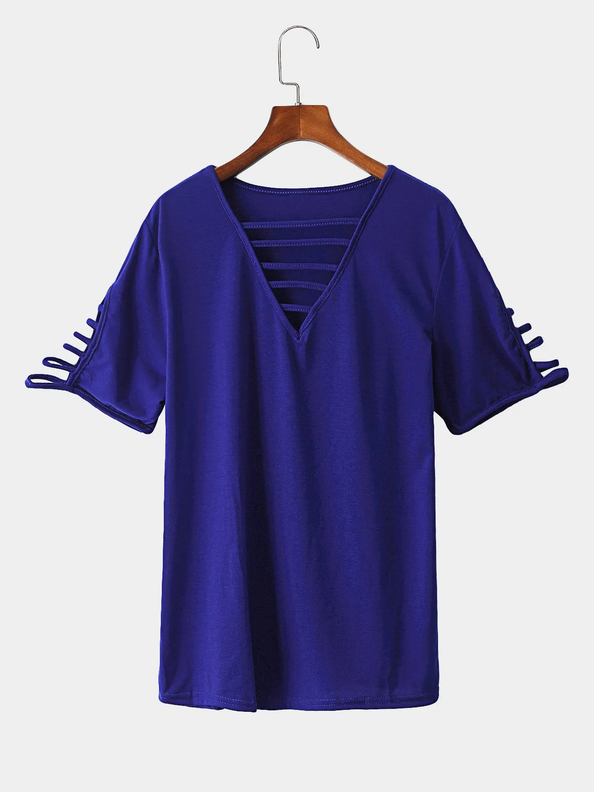 Custom V-Neck Cut Out Short Sleeve Navy T-Shirts