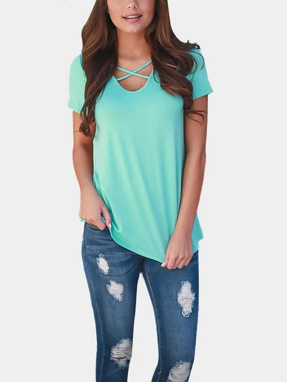 Custom V-Neck Floral Print Short Sleeve T-Shirt