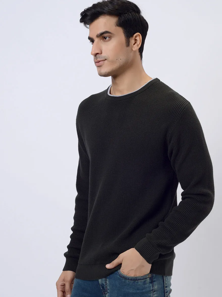 Dark Olive Solid Regular Fit Winter T-Shirt | JadeBlue