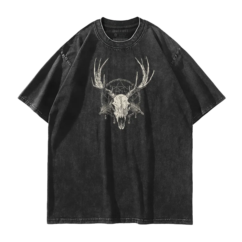 Deer Skull with Dreamcatcher Washed T-Shirt
