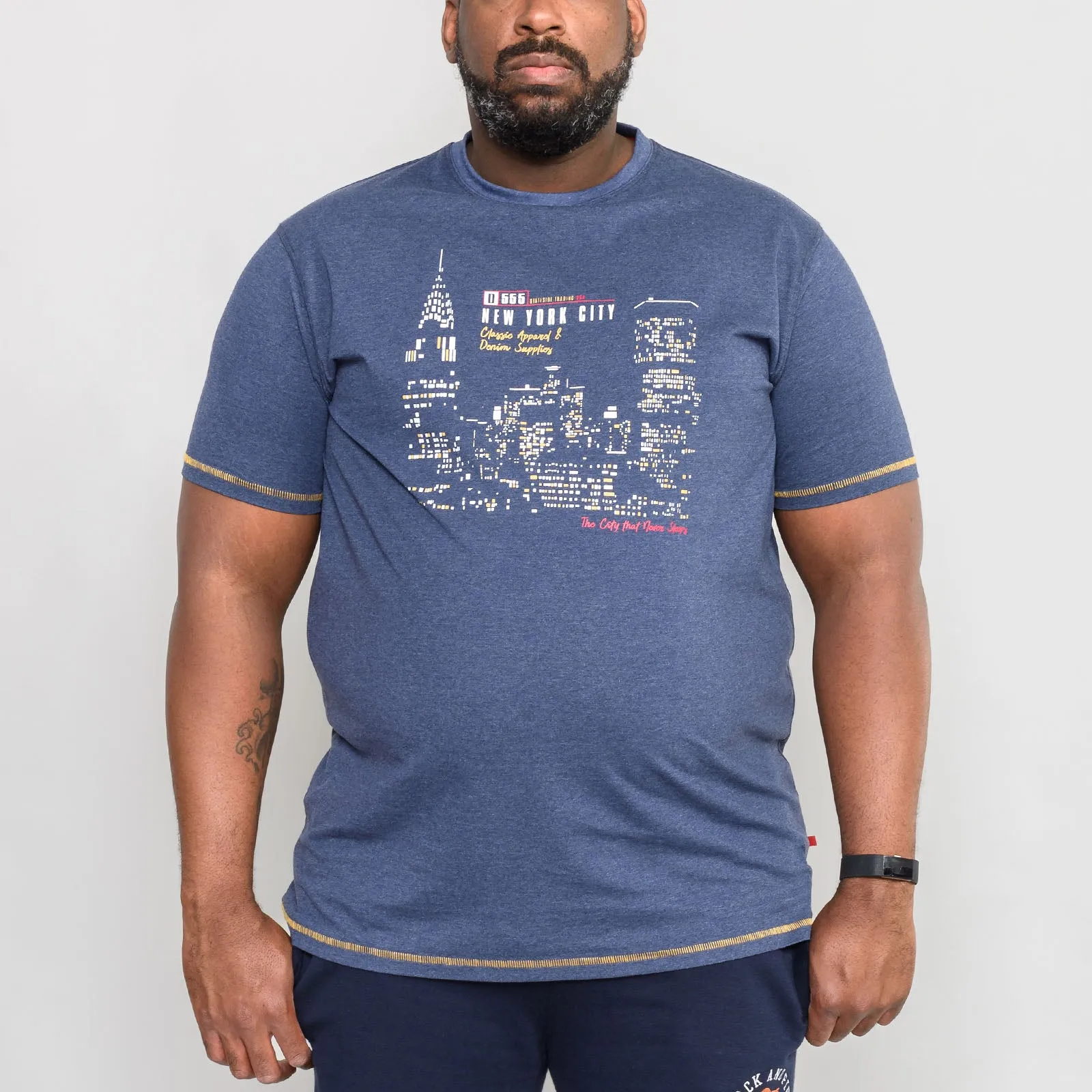 Duke D555 Mens Debden Big & Tall NYC Skyline Print T-Shirt - Denim