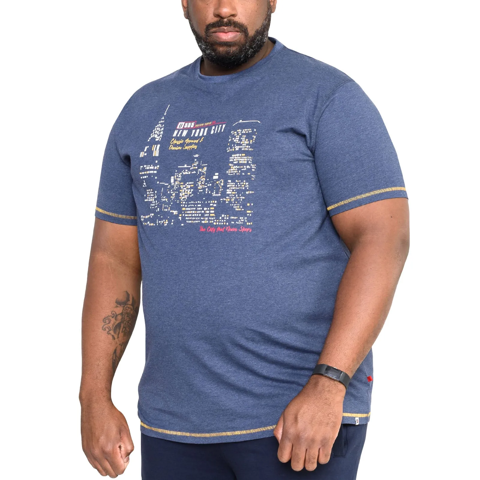 Duke D555 Mens Debden Big & Tall NYC Skyline Print T-Shirt - Denim