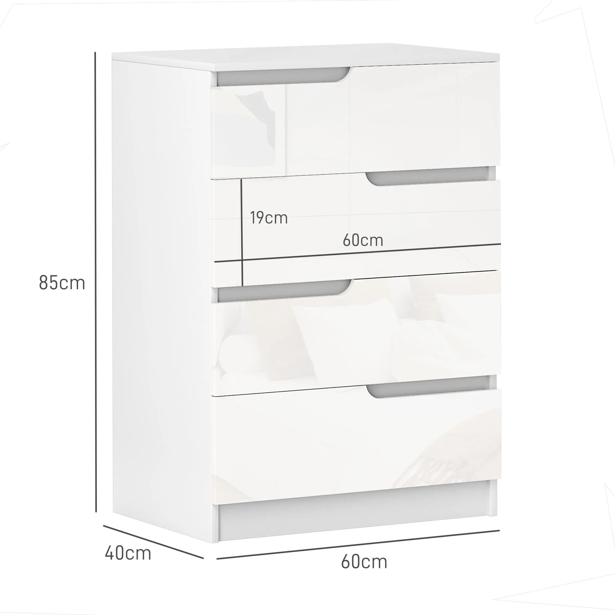 HOMCOM 4 Drawer Chest of Drawers for Bedroom, 60 x 40 x 85cm, White