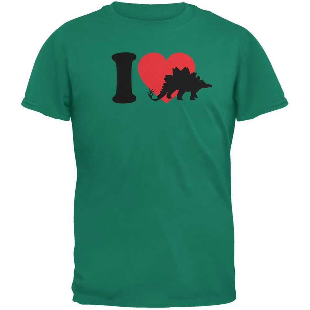 I Heart Love Stegosaurus Dinosaur Jurassic Jade Green Adult T-Shirt
