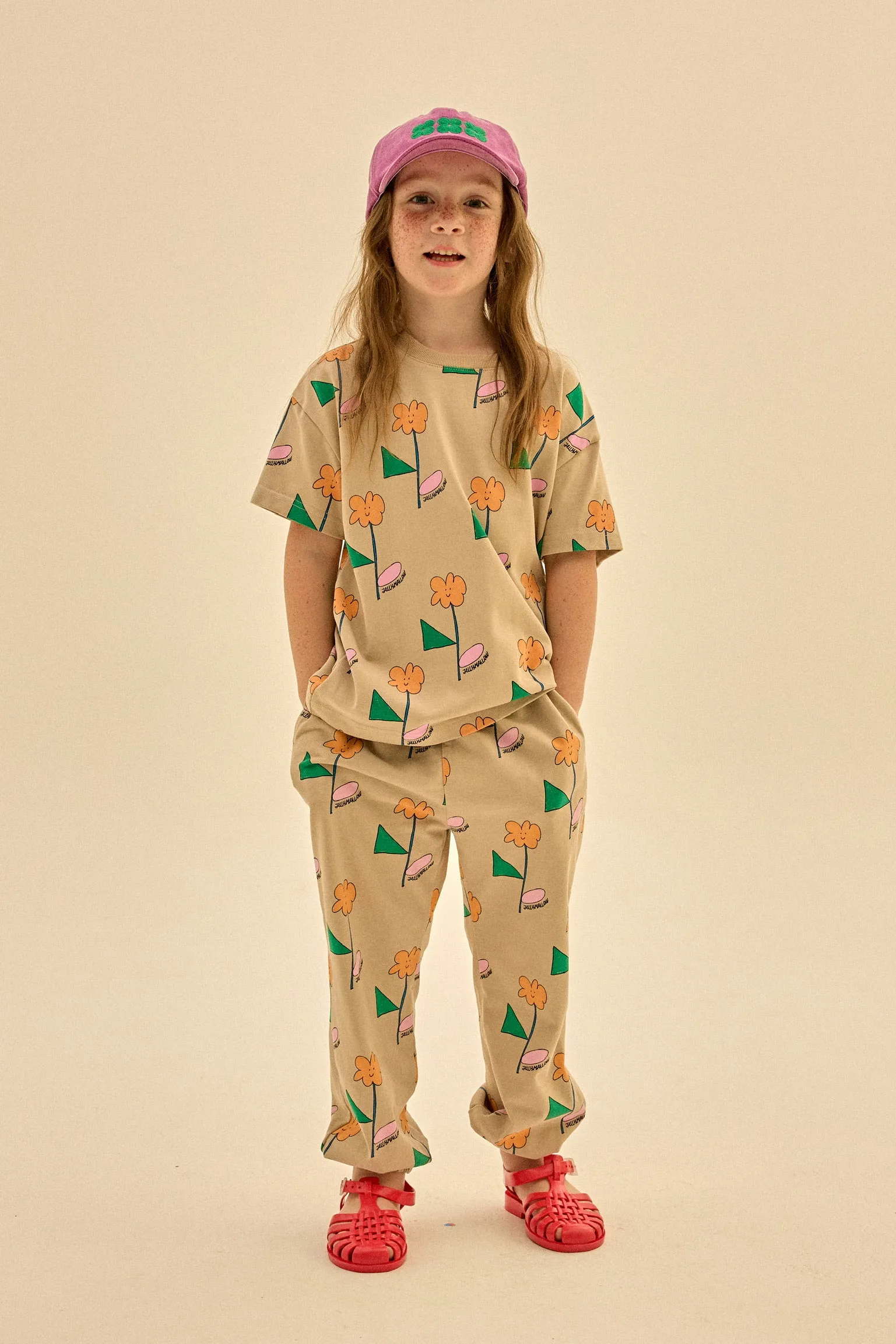 Jelly Mallow Orange Flower T-shirt | Beige