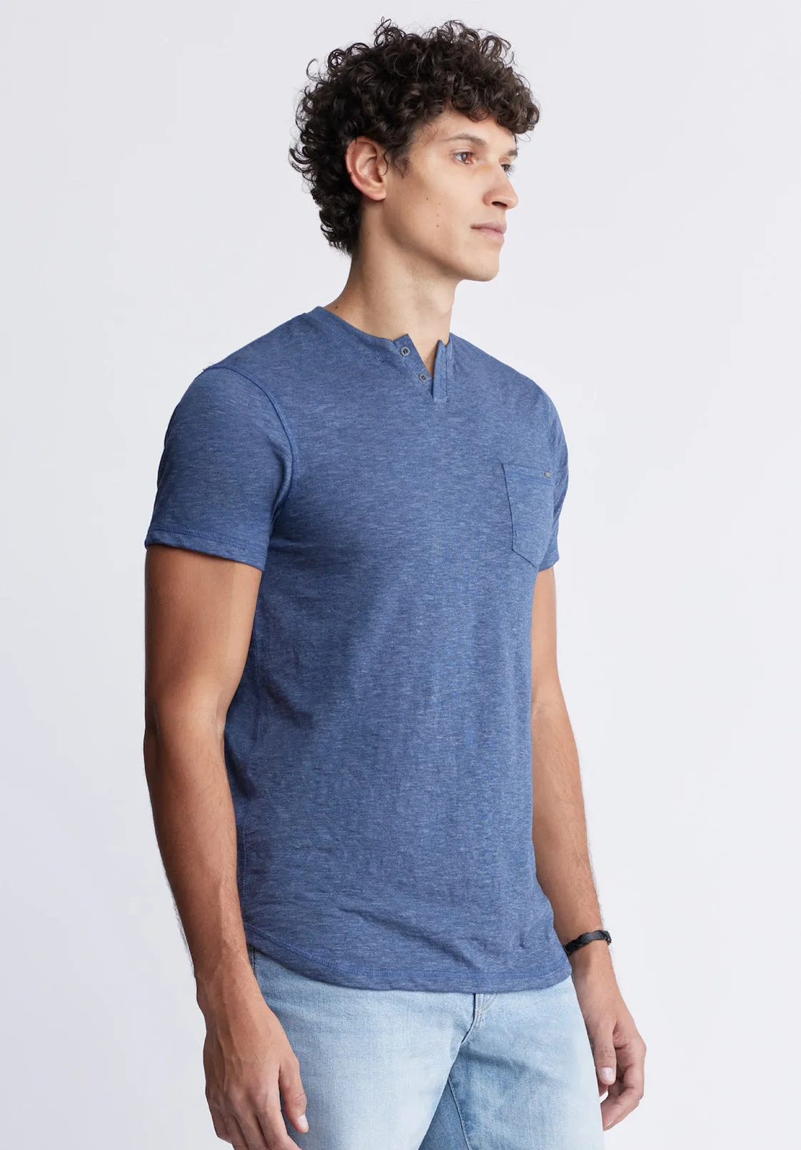 Kadyo Men's Pocket Henley Top in Whale Blue - BM24345