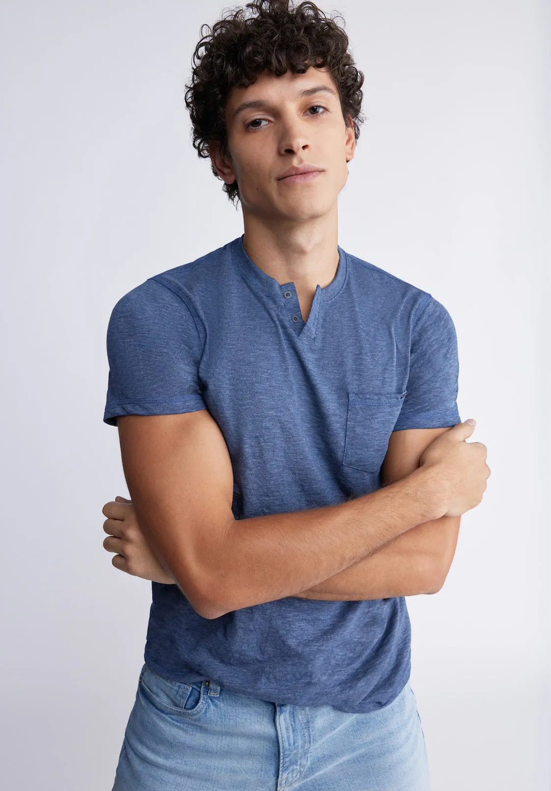 Kadyo Men's Pocket Henley Top in Whale Blue - BM24345