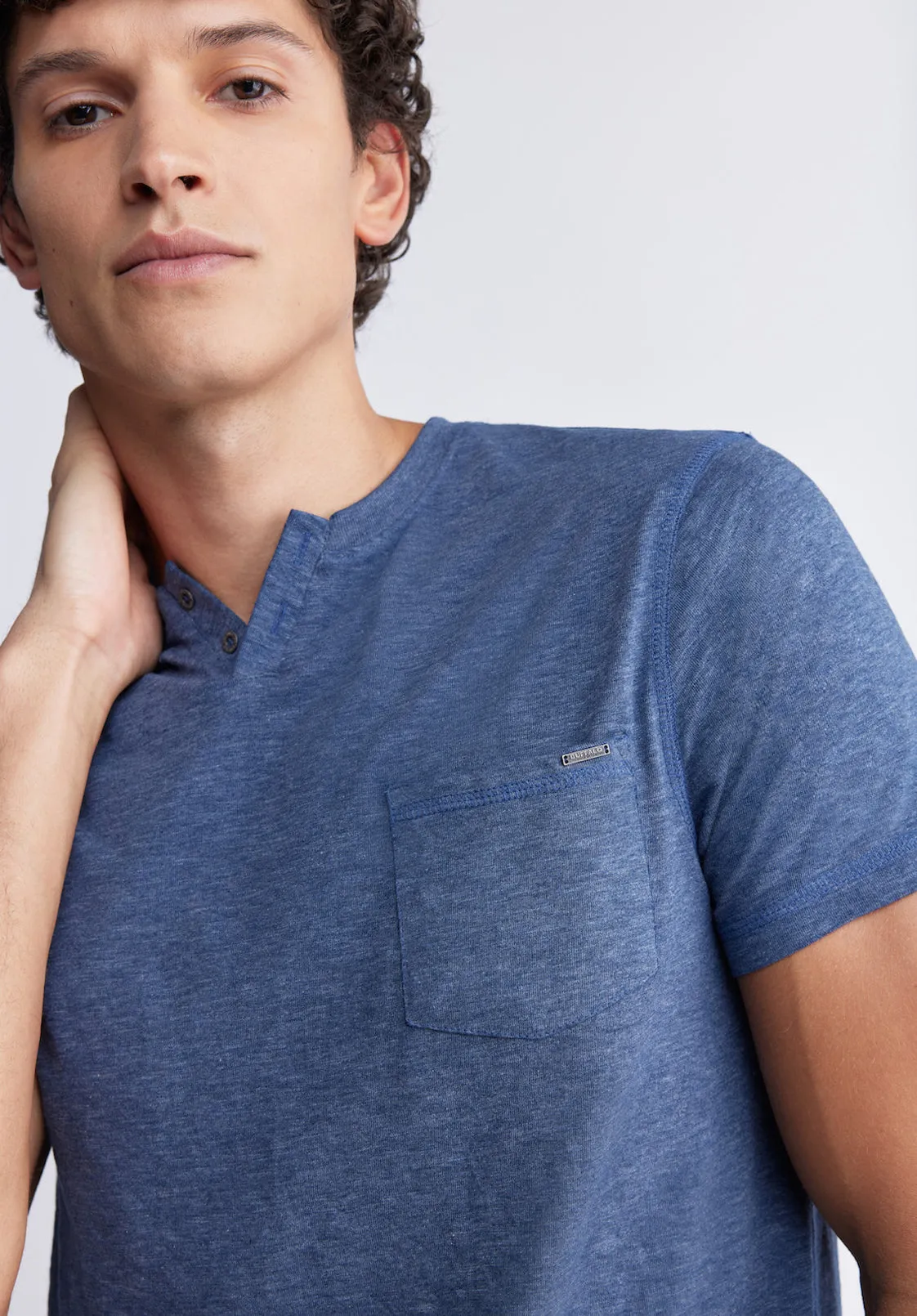Kadyo Men's Pocket Henley Top in Whale Blue - BM24345