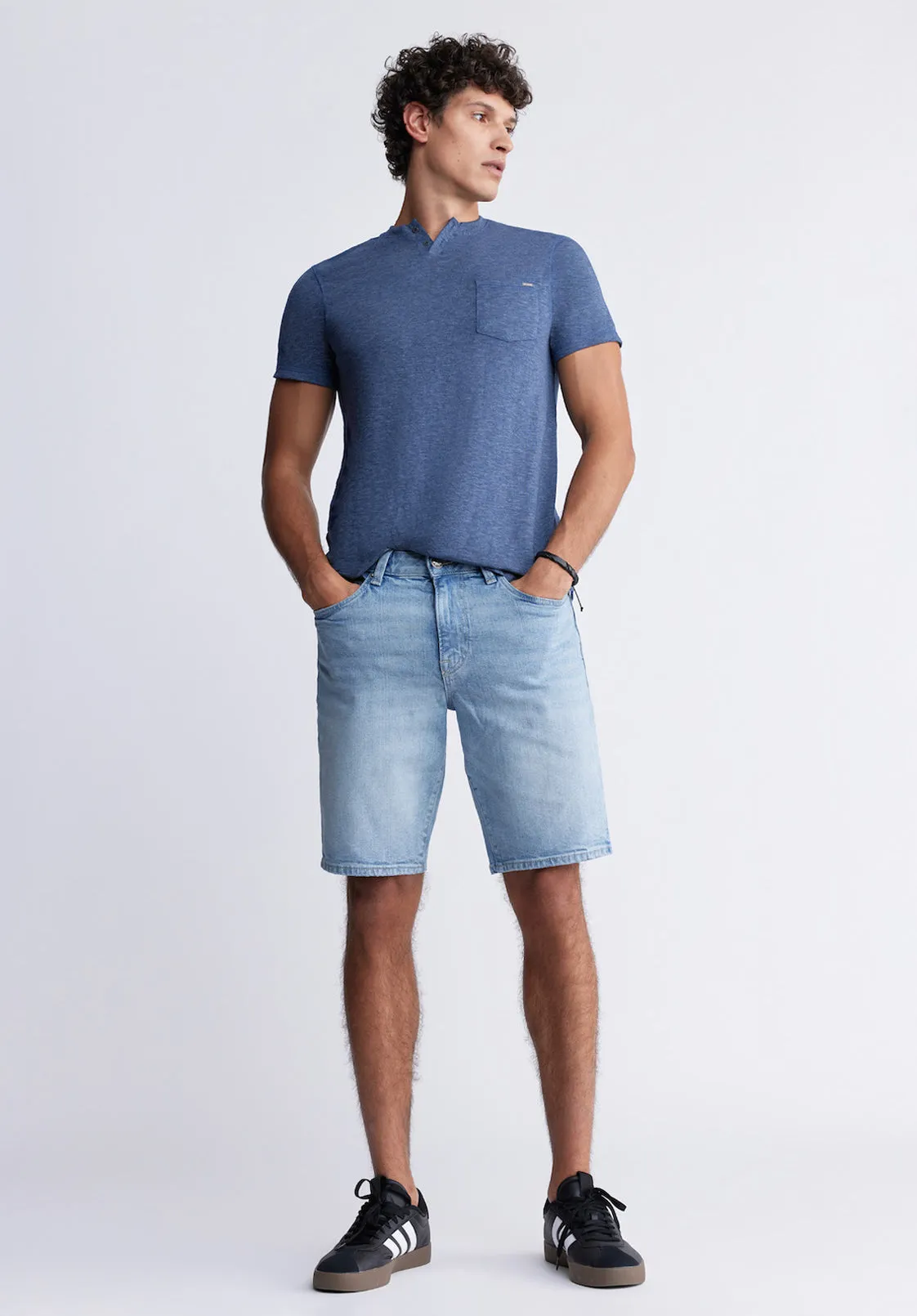 Kadyo Men's Pocket Henley Top in Whale Blue - BM24345