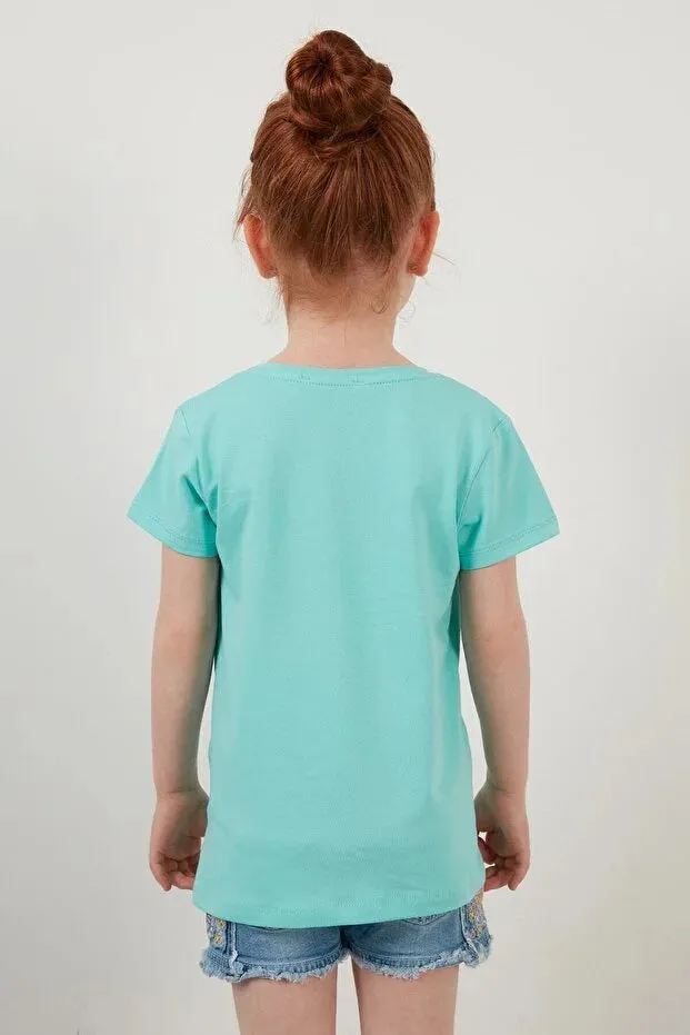 Lela Girl's Blue Cotton T-Shirt
