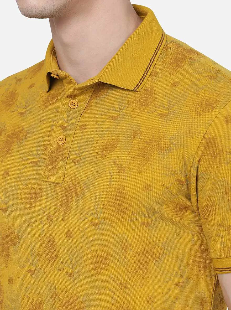 Lemon Curry Printed Slim Fit Polo T-Shirt | JadeBlue