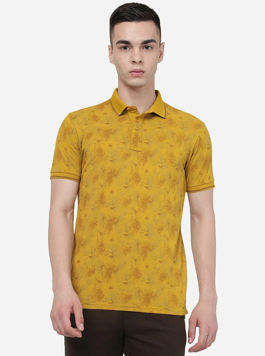 Lemon Curry Printed Slim Fit Polo T-Shirt | JadeBlue