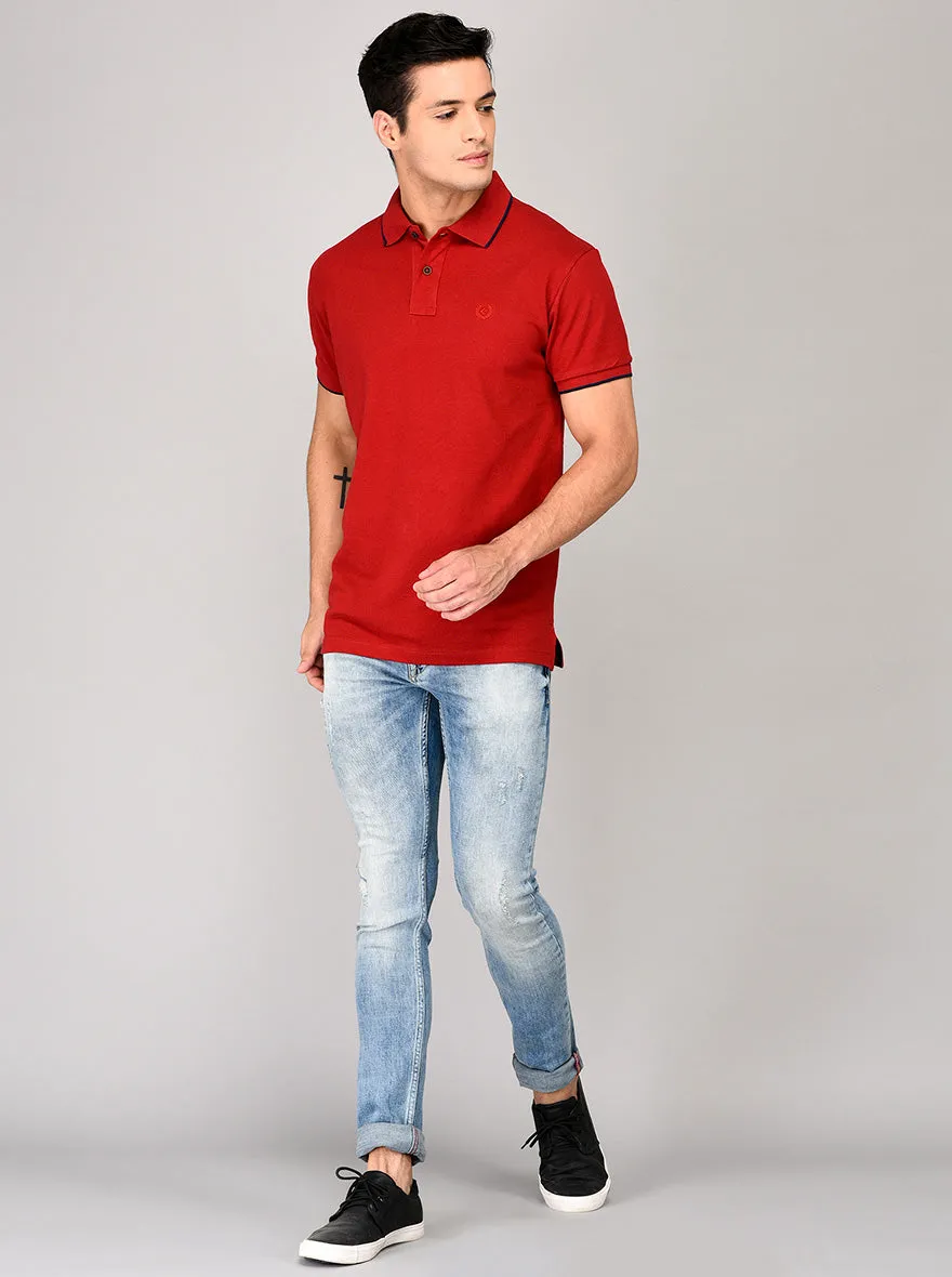 Maroon Slim Fit Polo T-shirt | Greenfibre