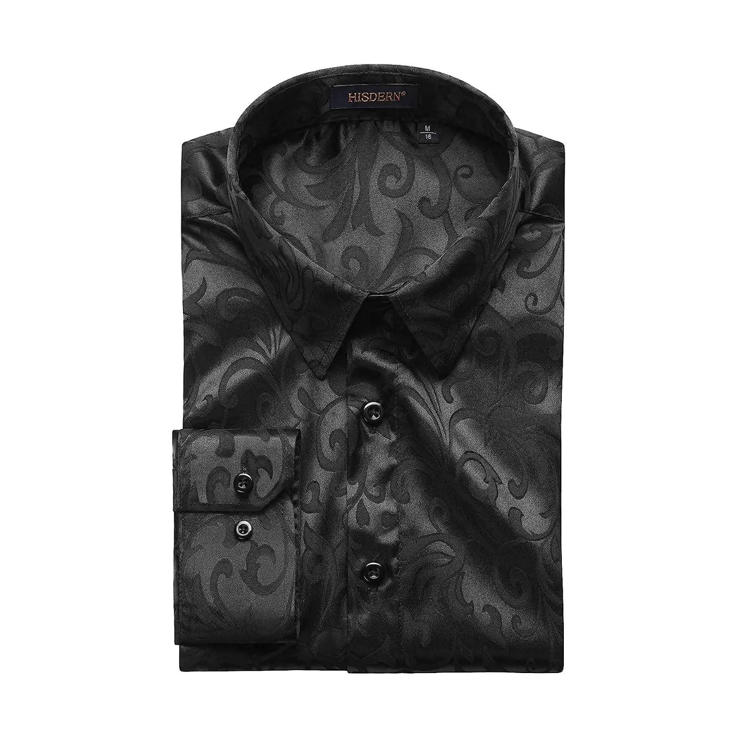 Men's Long Sleeve Shiny Shirt - BLACK2