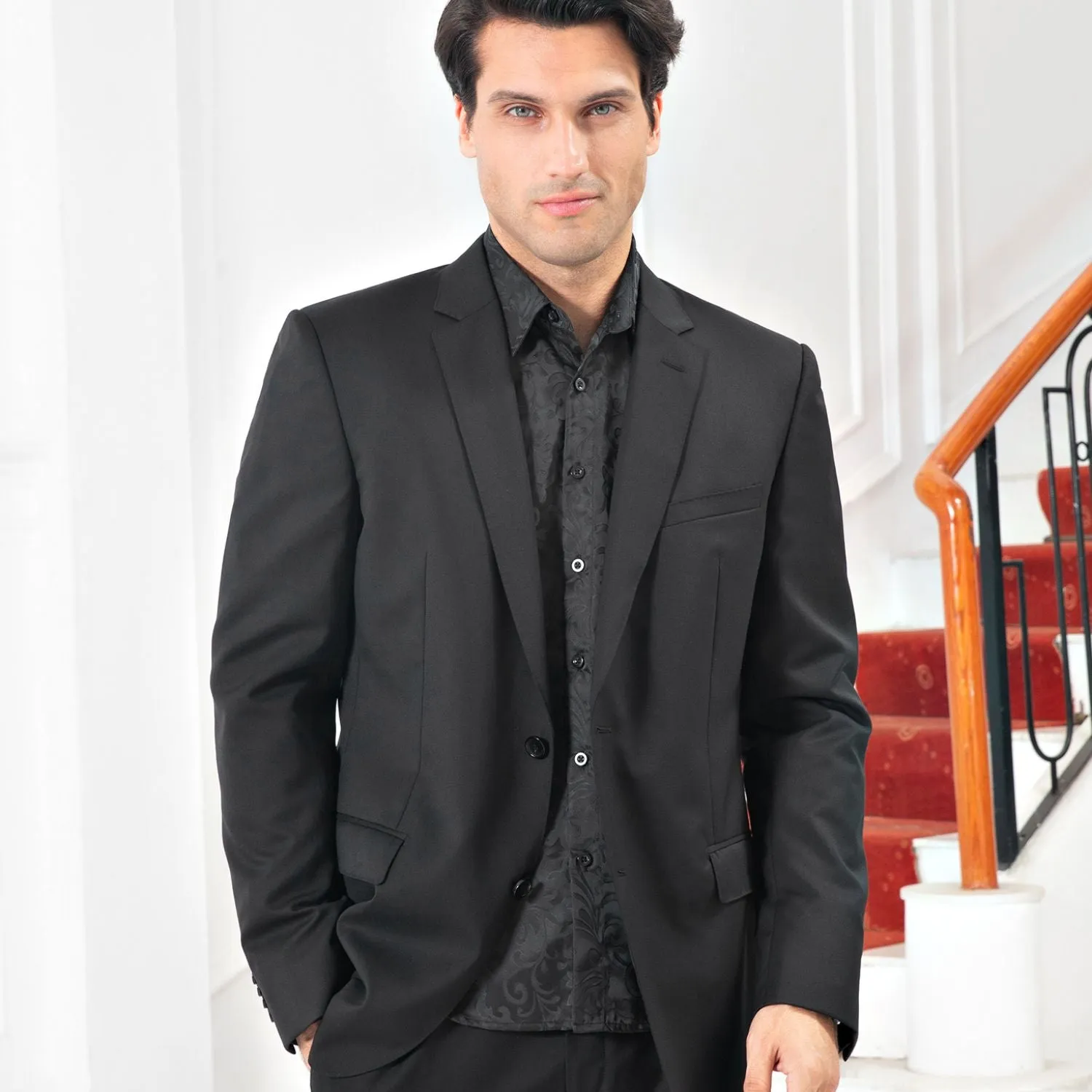 Men's Long Sleeve Shirt With Printing - BLACK-2