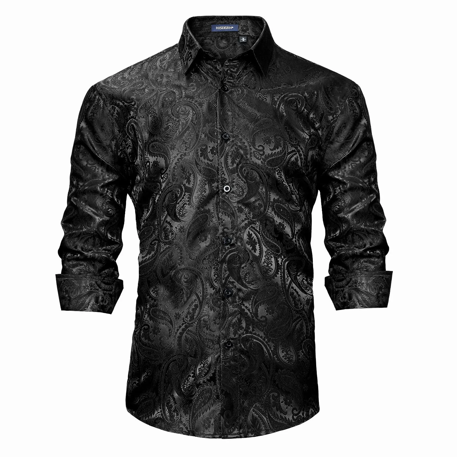 Men's Long Sleeve Shirt With Printing - BLACK-2