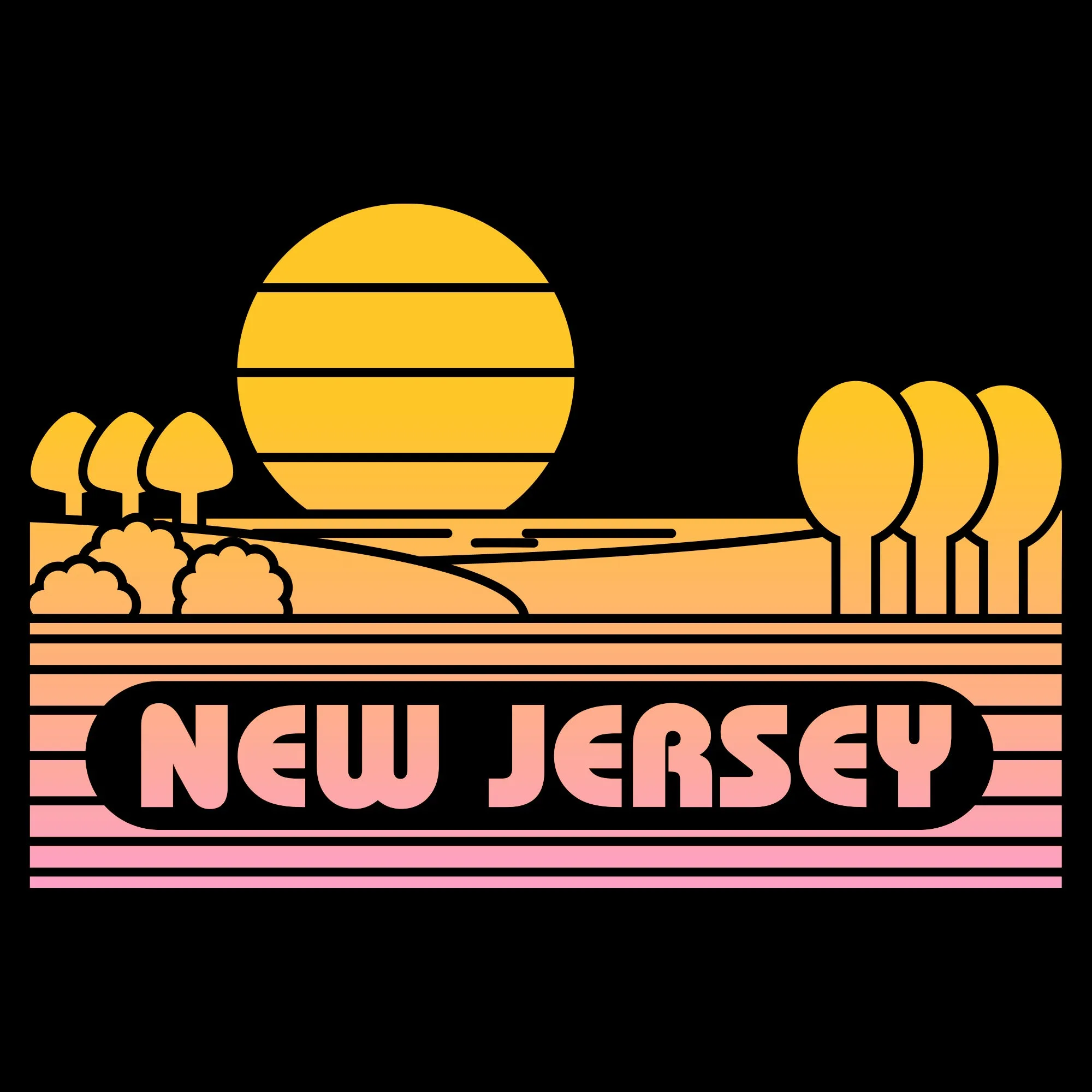 New Jersey Groovy Sunset T-Shirt - Black