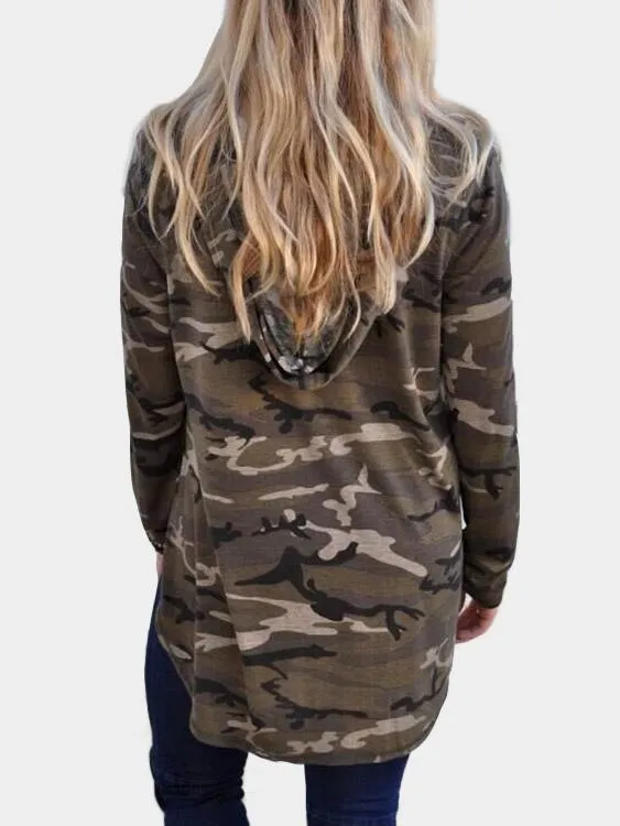 OEM ODM V-Neck Camouflage Hooded Long Sleeve Curved Hem Camouflage T-Shirts