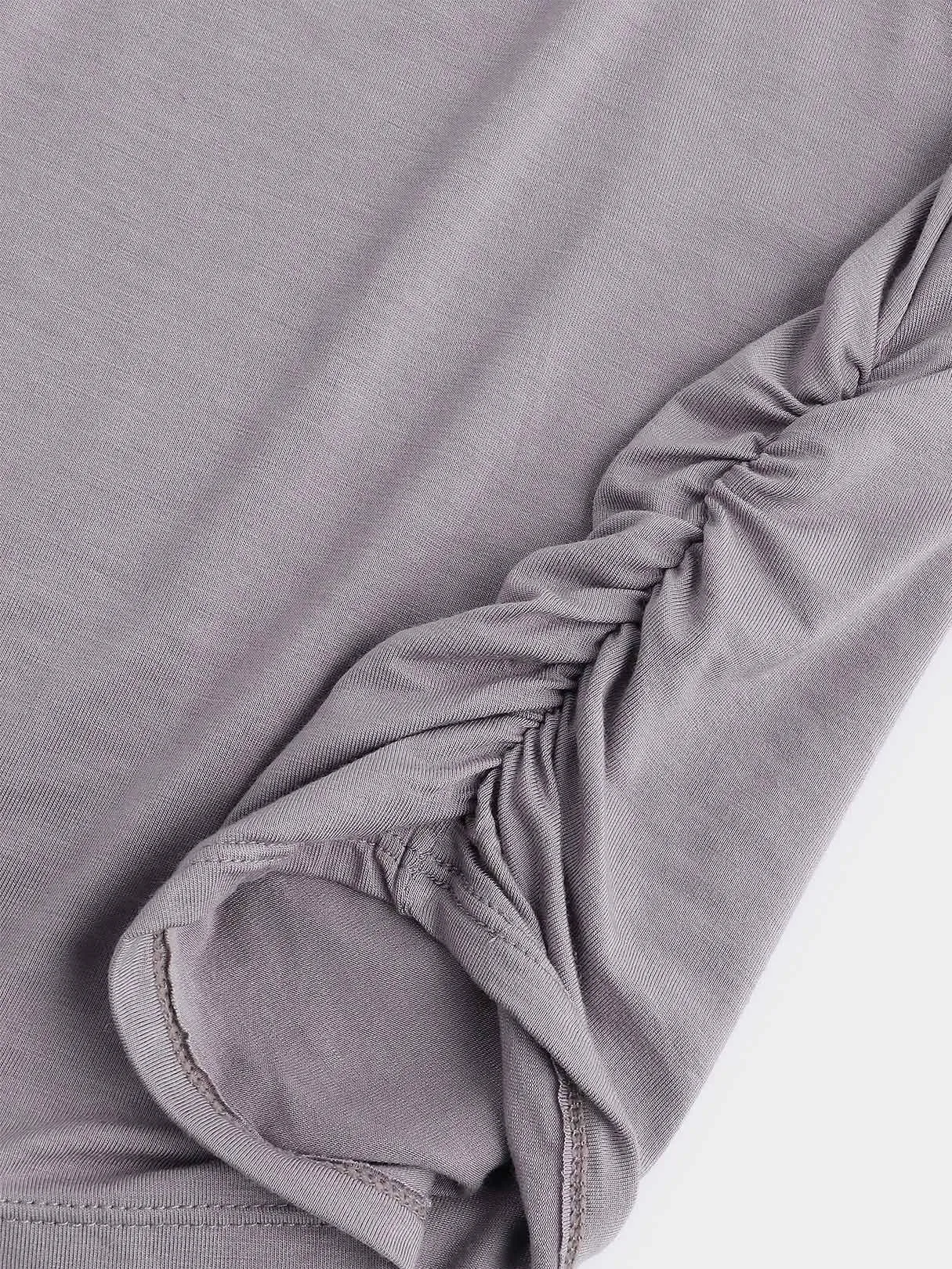OEM ODM V-Neck Cold Shoulder Plain Hollow Cut Out Pleated Short Sleeve T-Shirts