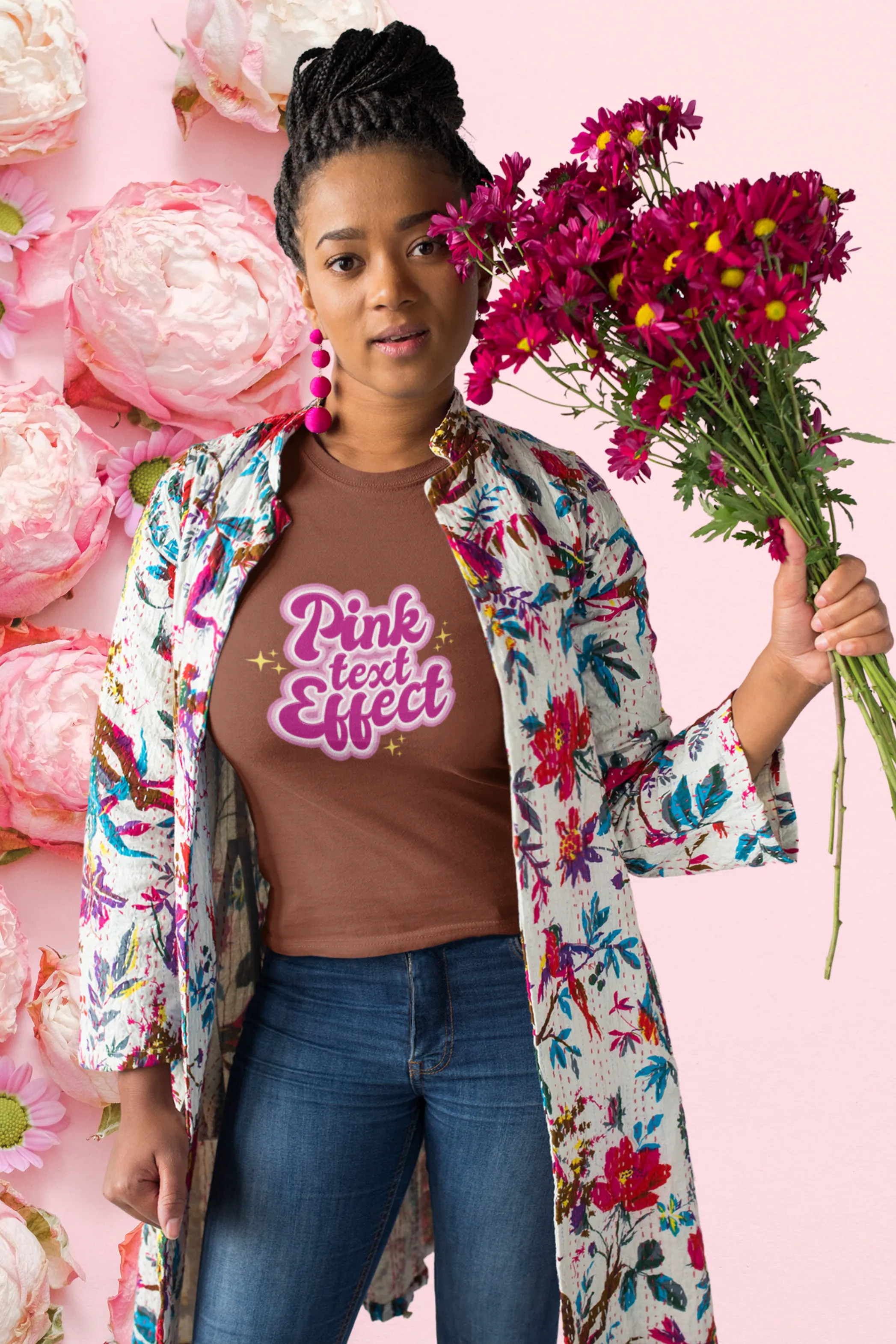 Pink Text Effect Printed T-shirt for women