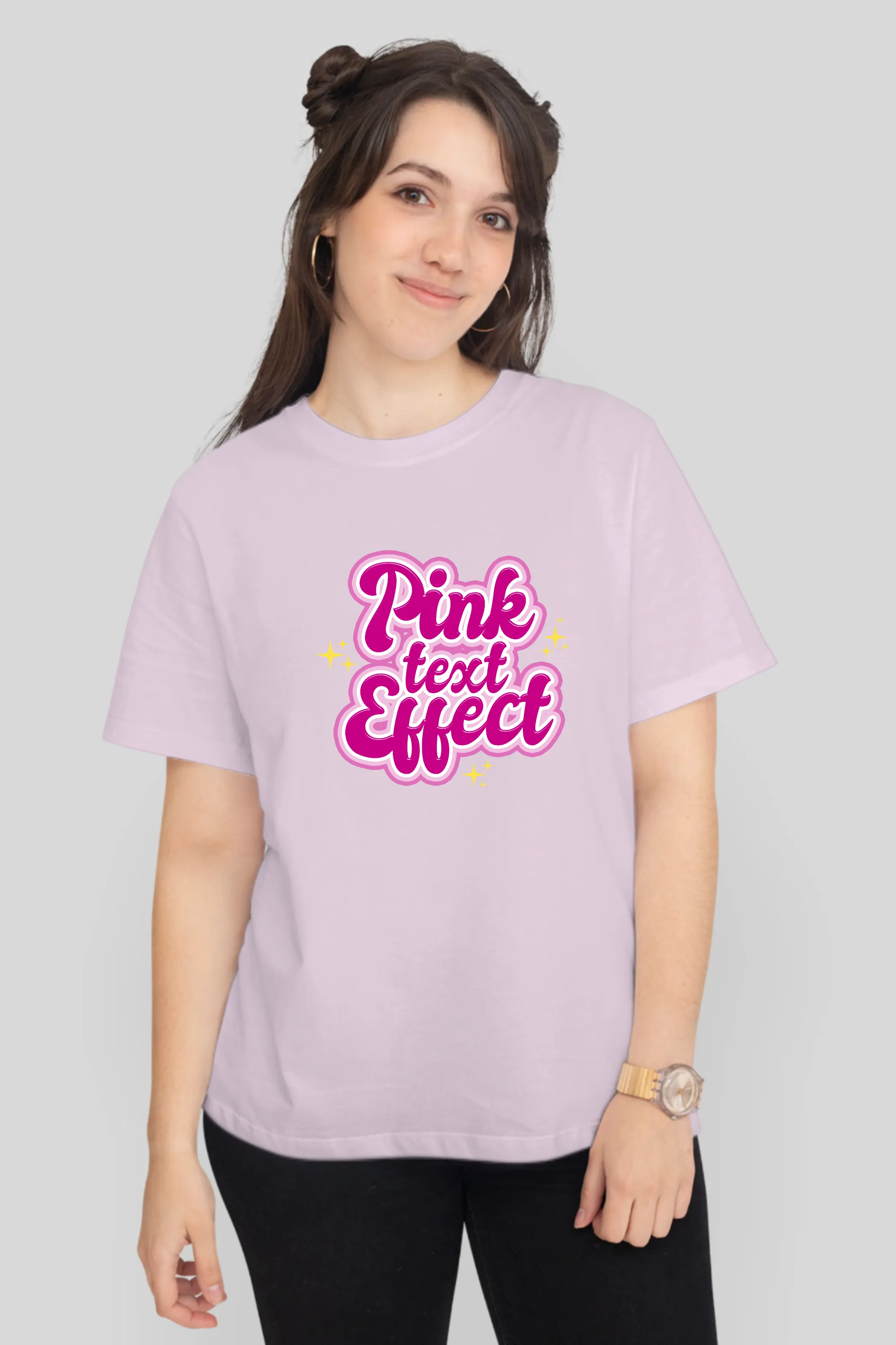 Pink Text Effect Printed T-shirt for women