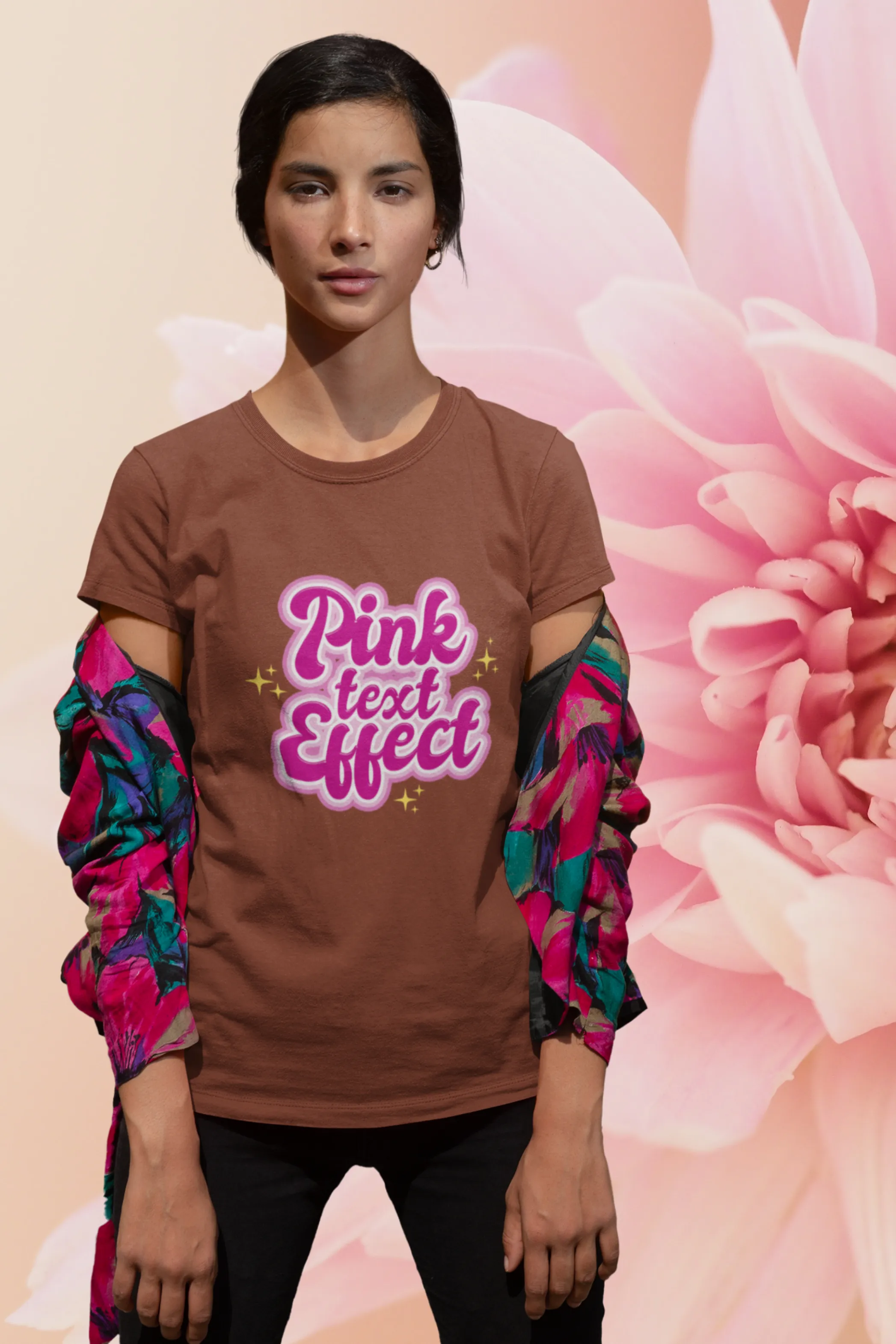 Pink Text Effect Printed T-shirt for women